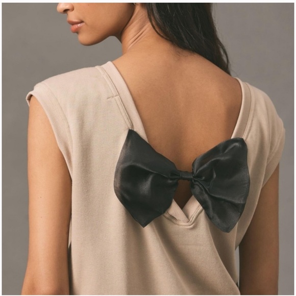 ANTHROPOLOGIE MAEVE BLACK BOW-BACK MUSCLE TEE NUDE LARGE - Picture 1 of 10